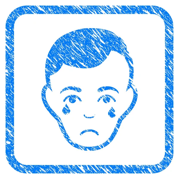 Crying Man Face Framed Stamp — Stock Vector