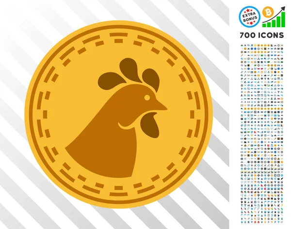 Moneda de pollo digital Icono plano con bono — Vector de stock