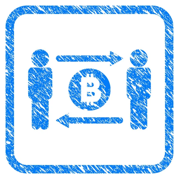 Pessoas troca Bitcoin moeda emoldurado selo — Vetor de Stock