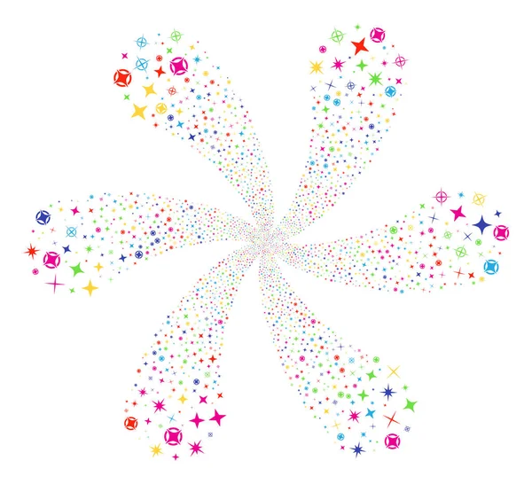 Confetti Stars Spiral Flower с шестью лепестками — стоковый вектор