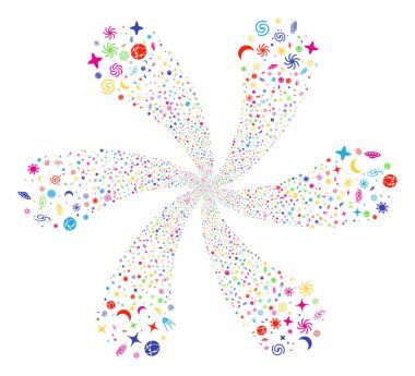 Uzay sembolleri döndürme çiçek küme