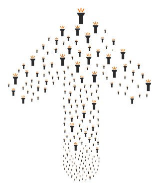 Elektrik meşale ışığı ile ileri yönlü oku kolaj