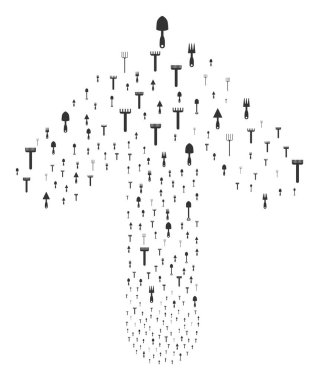 Yukarı ok kolaj bahçecilik aletleri ile odaklı