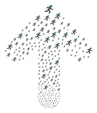 Yukarı dönük beyefendi çalışan ile ok şekil