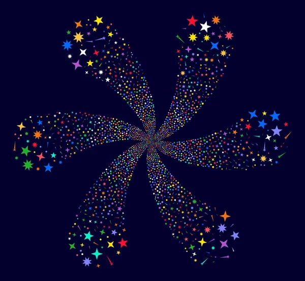 Confetti Stars Curl Flower con seis pétalos — Vector de stock