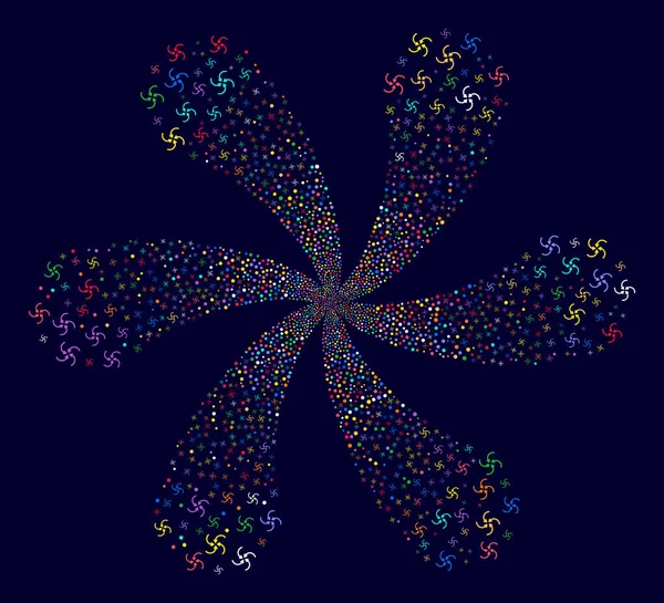 六枚の花弁を持つ渦矢印サイクル花 — ストックベクタ