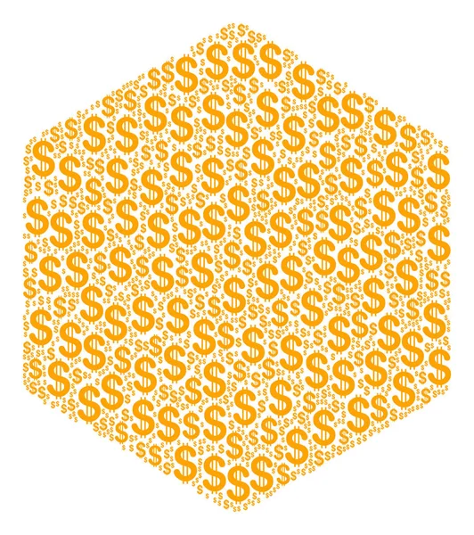Figure hexagonale Collage de dollars — Image vectorielle
