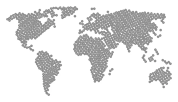 Mapa mundial Collage de iconos de engranajes — Vector de stock