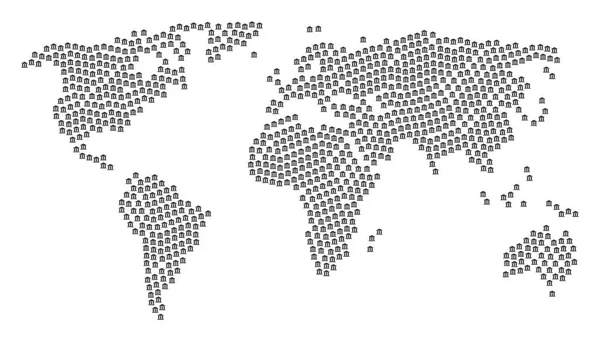 Wereldwijd Atlas Collage van bibliotheekgebouw pictogrammen — Stockvector