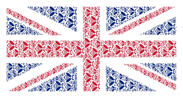 Bandeira do Reino Unido Mosaic of Bee Itens —  Vetores de Stock