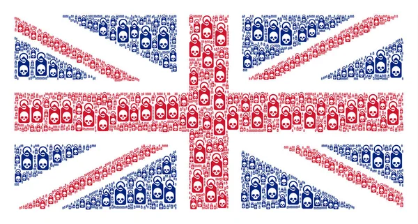 Grande-Bretagne Drapeau Mosaïque de la mort Crâne Tag Icônes — Image vectorielle