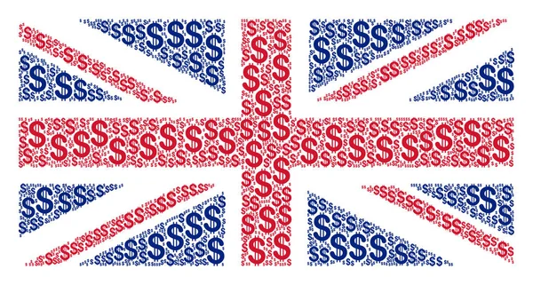 Velká Británie vlajka koláž dolar položek — Stockový vektor