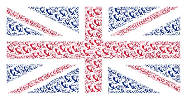 Große britische Flagge Collage von fallenden Flugzeug-Ikonen — Stockvektor