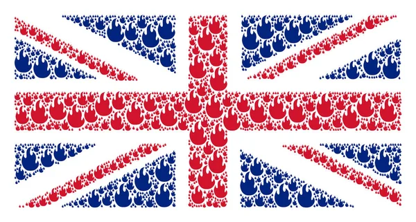 Colagem de ícones de chama de fogo da bandeira da Grã-Bretanha —  Vetores de Stock