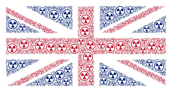 Britse vlag mozaïek van radioactieve pictogrammen — Stockvector