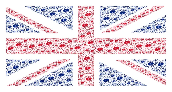 Bandera Británica Mosaico de Mite Tick Iconos — Archivo Imágenes Vectoriales