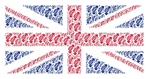 Große britische Flagge Mosaik schwuler Symbole — Stockvektor