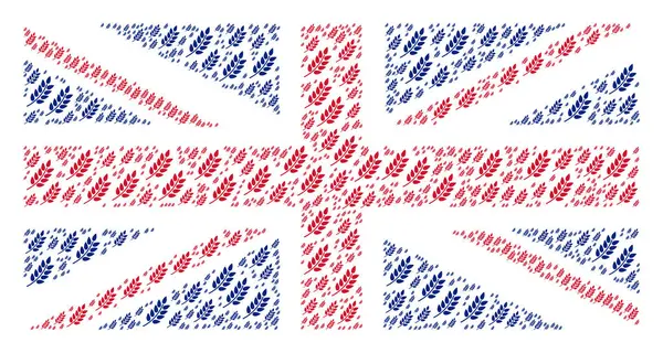 Büyük Britanya bayrağı kolaj yaprak şube öğeleri — Stok Vektör