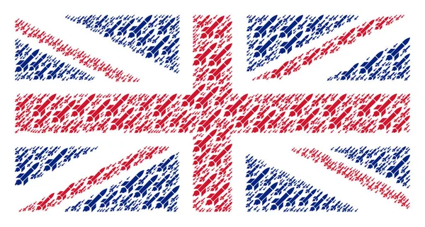 미사일 발사 아이콘의 영국 국기 콜라주 — 스톡 벡터