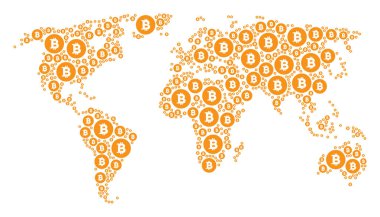 Dünya çapında Atlas kolaj Bitcoin sikke simge