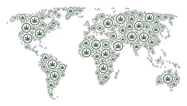 Världsomspännande karta mosaik av Cannabis objekt — Stock vektor