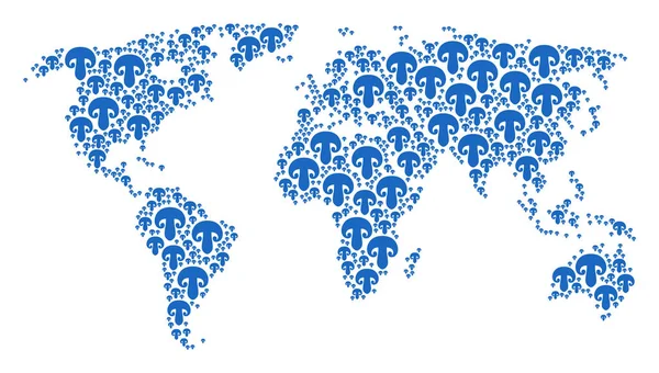 Mappa del mondo Modello di Champignon Fungo Articoli — Vettoriale Stock