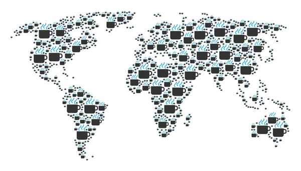 Mapa global del patrón de artículos de la taza de café — Archivo Imágenes Vectoriales