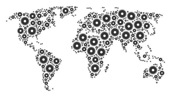 Παγκόσμιο χάρτη κολάζ Cogwheel εικονιδίων — Διανυσματικό Αρχείο