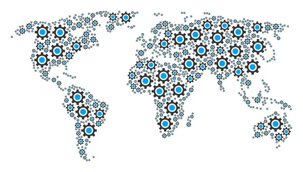 歯車アイコンの世界地図のモザイク — ストックベクタ