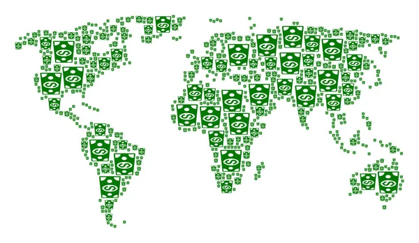 Mapa global Collage of Dollar Iconos de billetes — Vector de stock