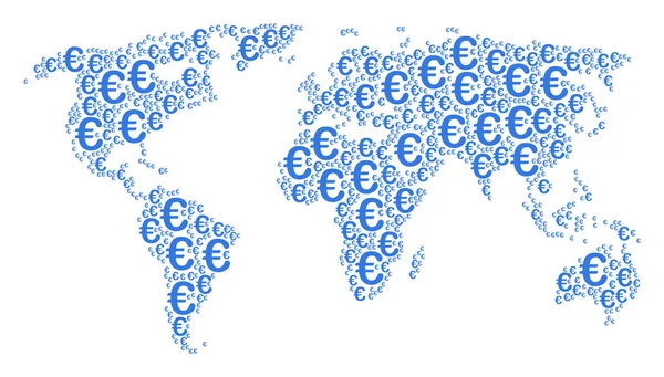 Světová mapa koláž Euro Symbol ikon — Stockový vektor