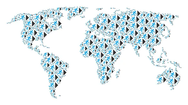 Weltkarte Mosaik der Ausfahrt Richtung Symbole — Stockvektor