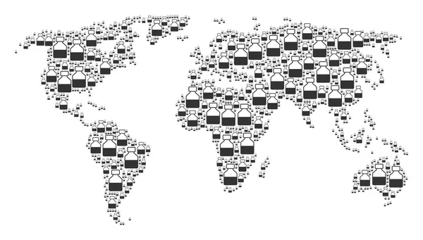 Weltweites Atlas-Mosaik flüssiger Flaschenartikel — Stockvektor