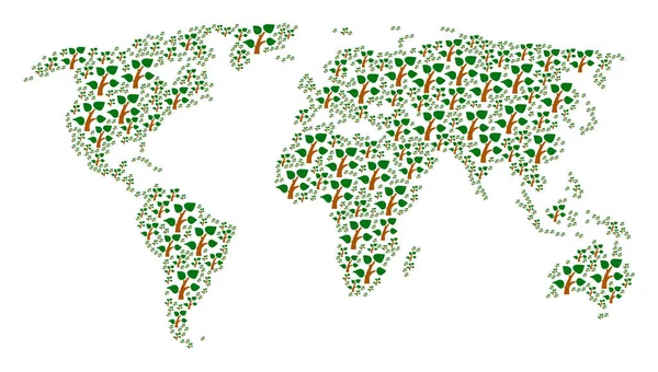 Mapa mundial Mosaico de árboles vegetales — Archivo Imágenes Vectoriales