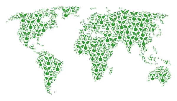 种子萌芽图标的全球地图拼贴 — 图库矢量图片