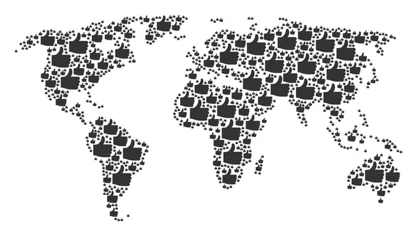 Carte mondiale Collage des éléments de pouce vers le haut — Image vectorielle