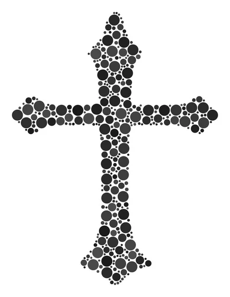 Cruz cristiana mosaico de círculos llenos — Vector de stock