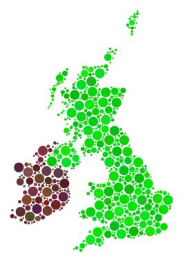 Büyük Britanya ve İrlanda harita kolaj dolu daire