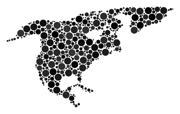 Nordamerika Kartencollage aus gefüllten Kreisen — Stockvektor