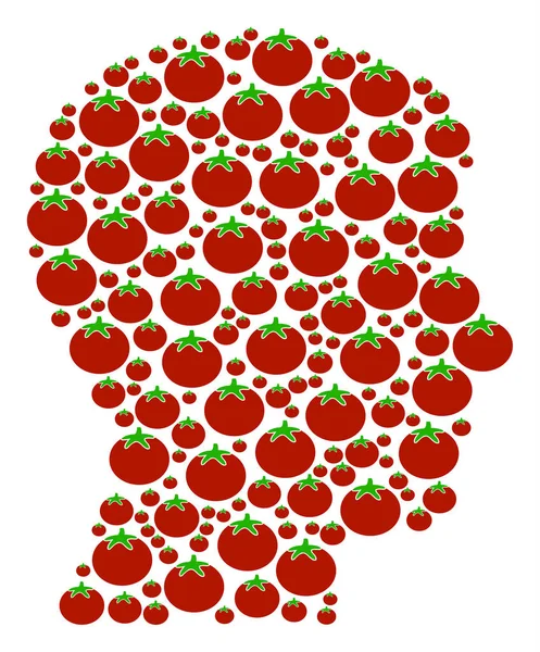 Mann Kopf Profil Collage aus Tomaten — Stockvektor