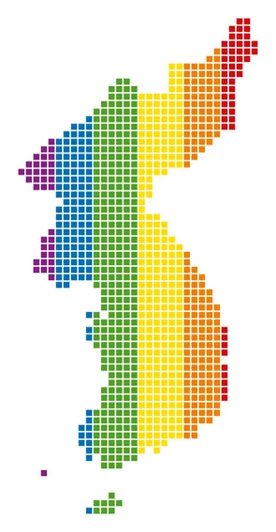 Spectrum Pixel Dotted North And South Korea Map — Stock Vector