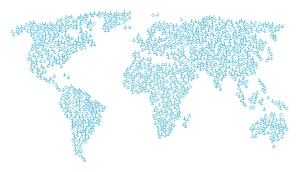 Weltweites Kartenmosaik aus Ankersymbolen — Stockvektor