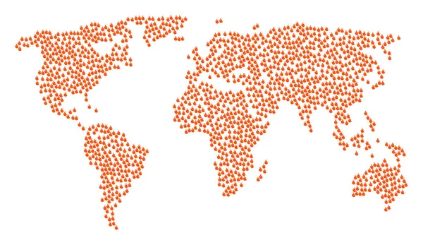 火災炎アイコンの世界地図コラージュ — ストックベクタ