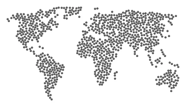 Weltweites Kartenmosaik aus Lächeln-Ikonen — Stockvektor