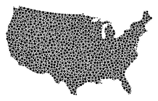 小さな円のアメリカ地図コラージュ — ストックベクタ