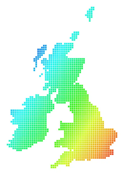 Kropkowane pikseli spektrum Wielkiej Brytanii i Irlandii mapę — Wektor stockowy