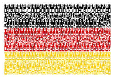 Alman bayrağı kolaj bir şarap şişesi öğeleri