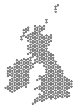 Gri altıgen Büyük Britanya ve İrlanda Haritası