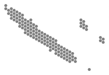 Gri altıgen Yeni Kaledonya Adaları Haritası
