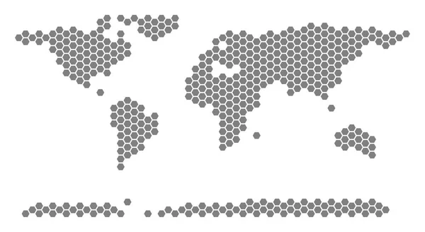 Szürke hatszög világban kontinensek térképéhez — Stock Vector